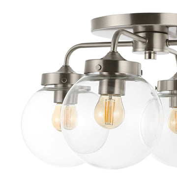 Piper 18" Farmhouse Rustic Iron/Glass LED Semi Flush Mount - JONATHAN Y